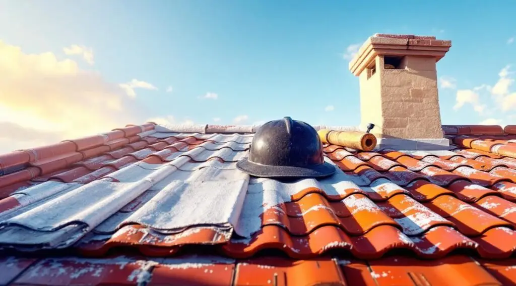 Commercial building in Summerlin South with a new Spanish tile roof under a clear blue sky, showcasing its aesthetic and durability.