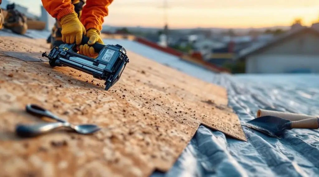 Skilled roofers installing new asphalt shingles on a residential roof in Summerlin South